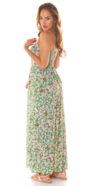 Maxidress with buttons and V-Neck Green